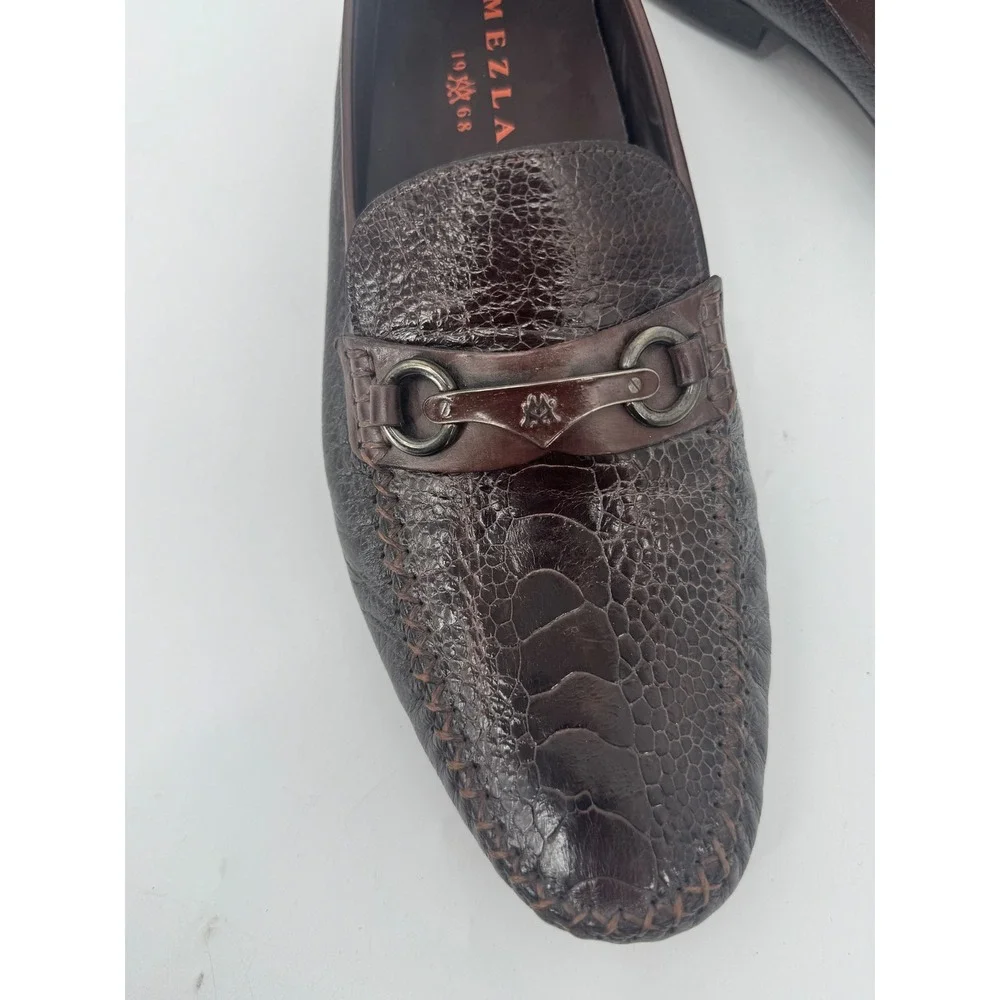 Mezlan Mens 9 Brown Genuine Ostrich Leg‎ Horsebit Loafers Exotic Leather Shoes